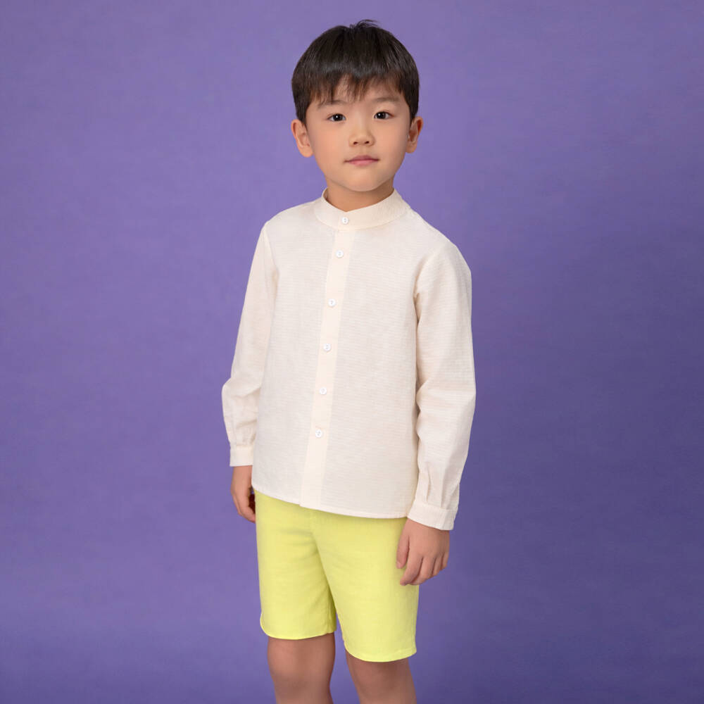 Paloma de la O-Boys Lime Green Cotton & Linen Short Set | Childrensalon Outlet