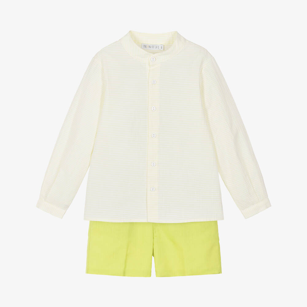 Paloma de la O-Boys Lime Green Cotton & Linen Short Set | Childrensalon Outlet
