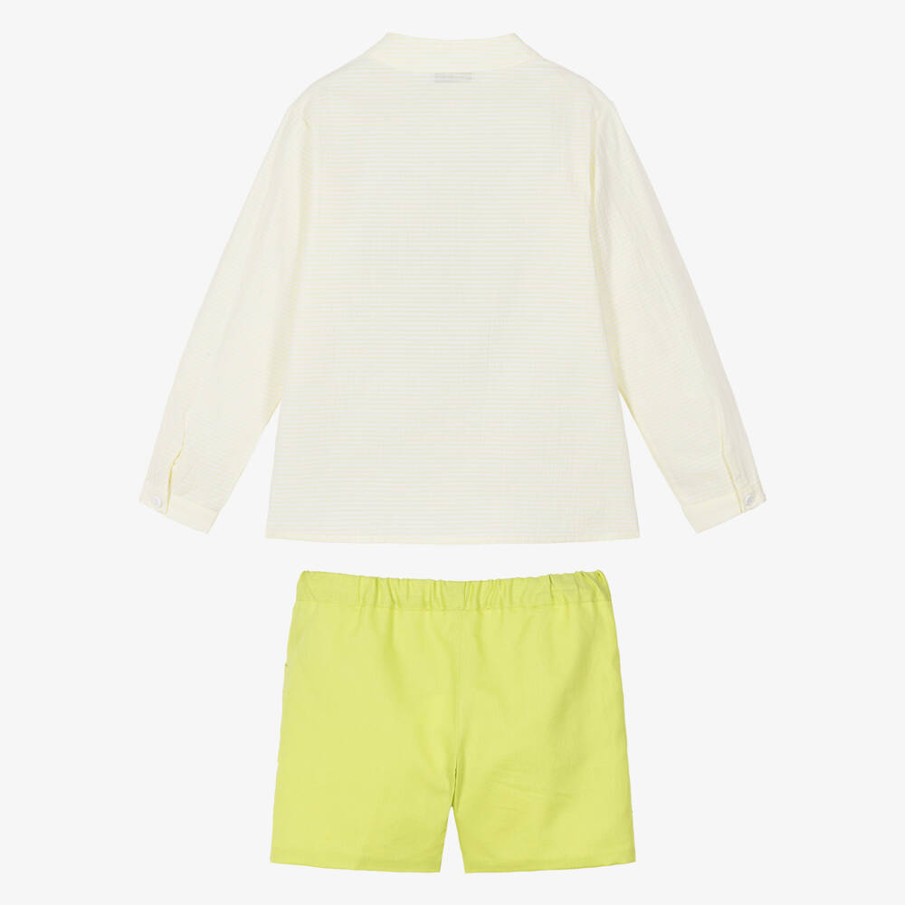 Paloma de la O-Boys Lime Green Cotton & Linen Short Set | Childrensalon Outlet