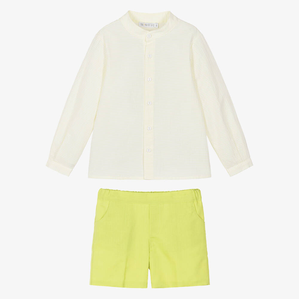 Paloma de la O-Boys Lime Green Cotton & Linen Short Set | Childrensalon Outlet