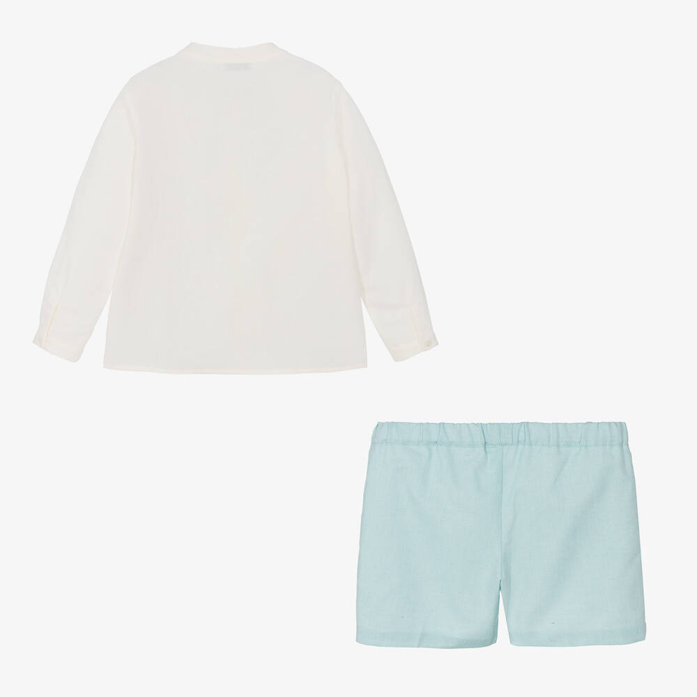 Paloma de la O-Boys Mint Green Cotton & Linen Shorts Set | Childrensalon Outlet