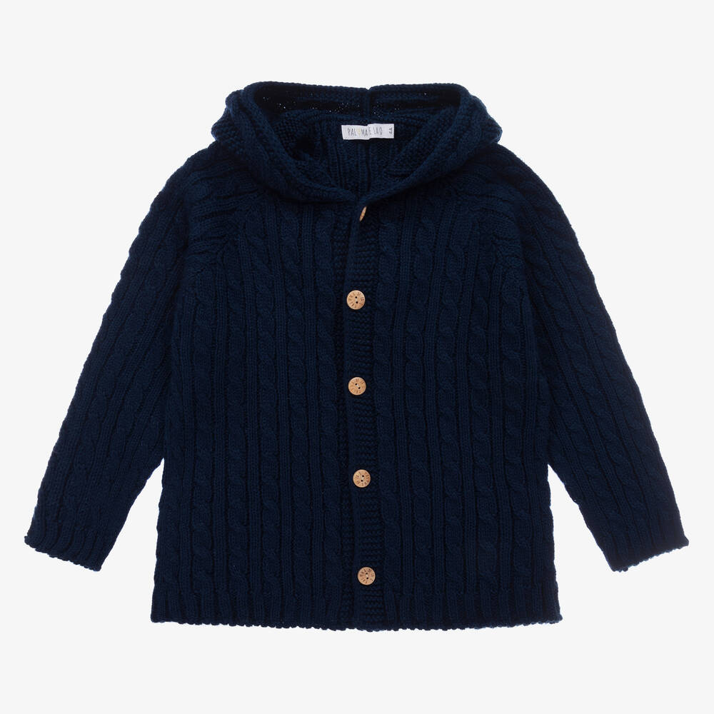 Paloma de la O - Boys Navy Blue Cable Hooded Cardigan | Childrensalon