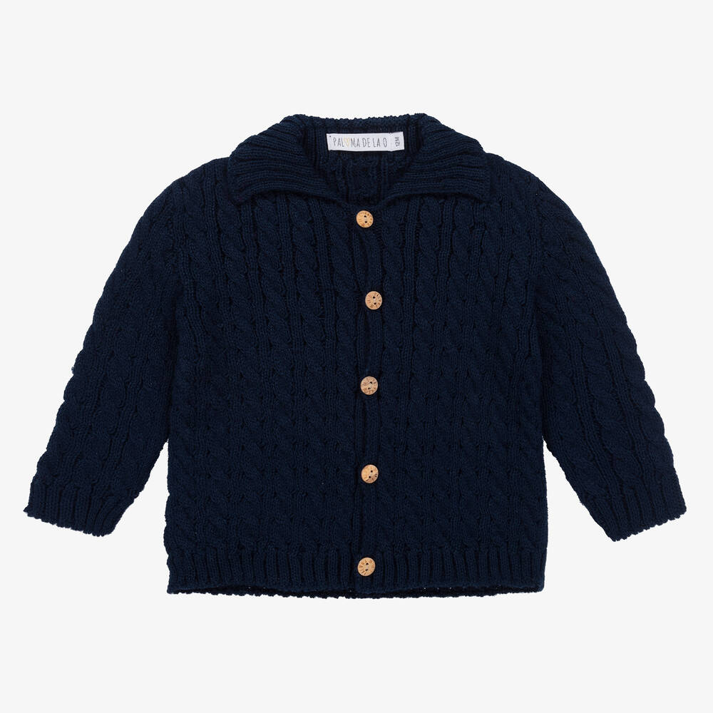 Paloma de la O - Boys Navy Blue Cable-Knit Cardigan | Childrensalon
