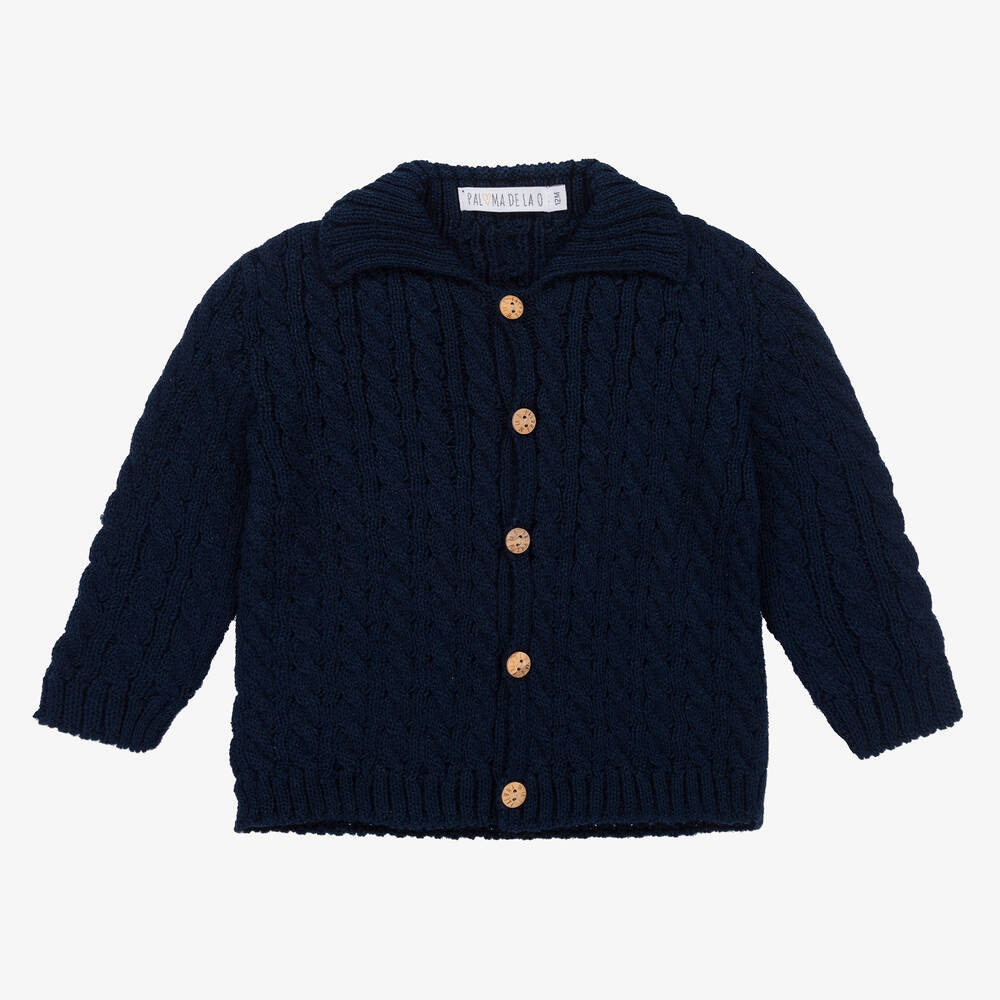 Boys Navy Blue Cable Knit Cardigan