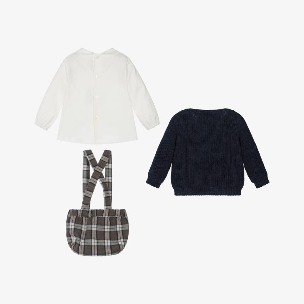 Paloma de la O-Boys Navy Blue Cardigan & Brown Check Shorts Set | Childrensalon Outlet