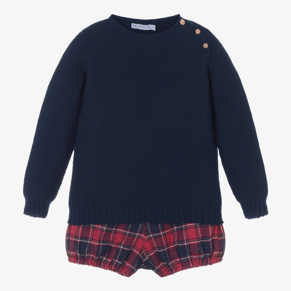 Paloma de la O-Синий топ и шорты в красно-синюю клетку | Childrensalon Outlet