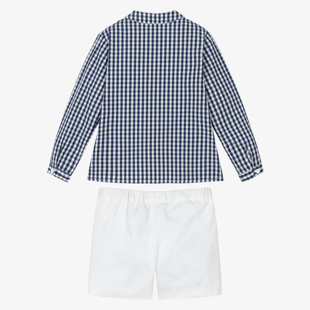 Paloma de la O-Boys Navy Blue & White Gingham Shorts Set | Childrensalon Outlet