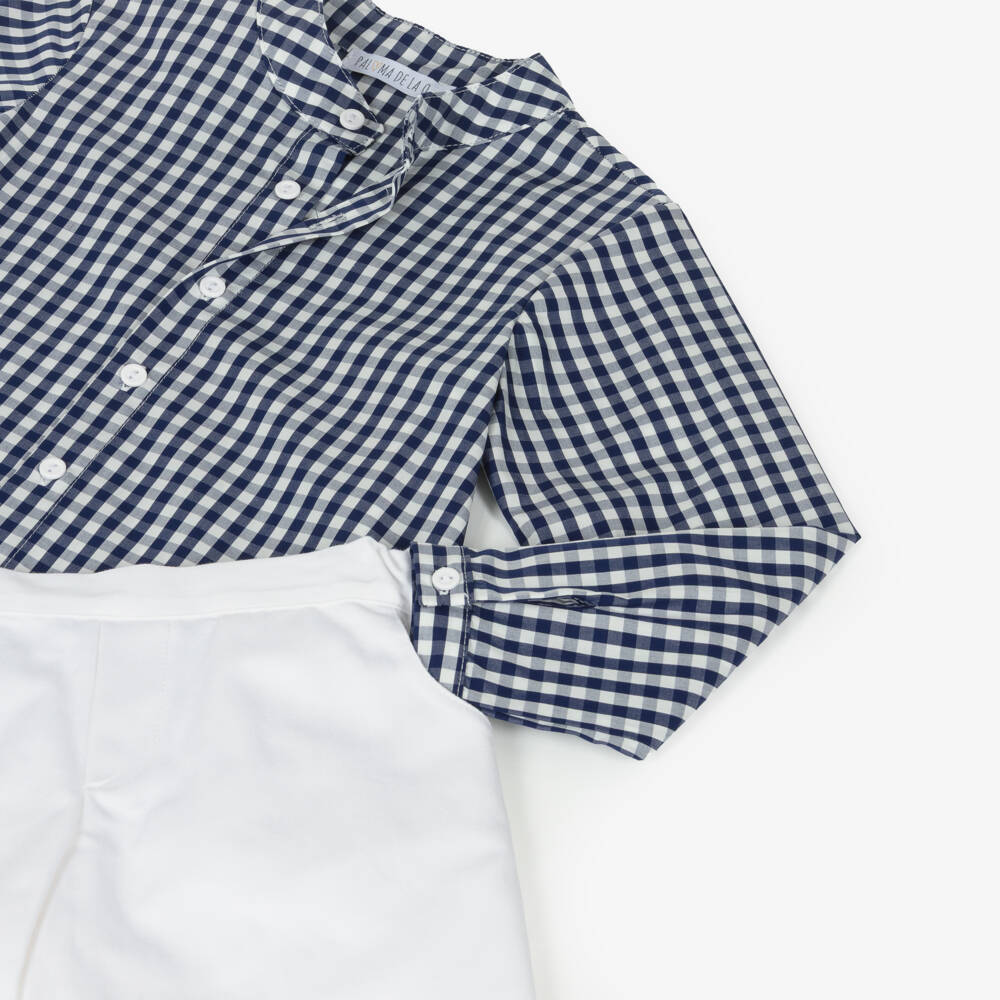 Paloma de la O-Boys Navy Blue & White Gingham Shorts Set | Childrensalon Outlet