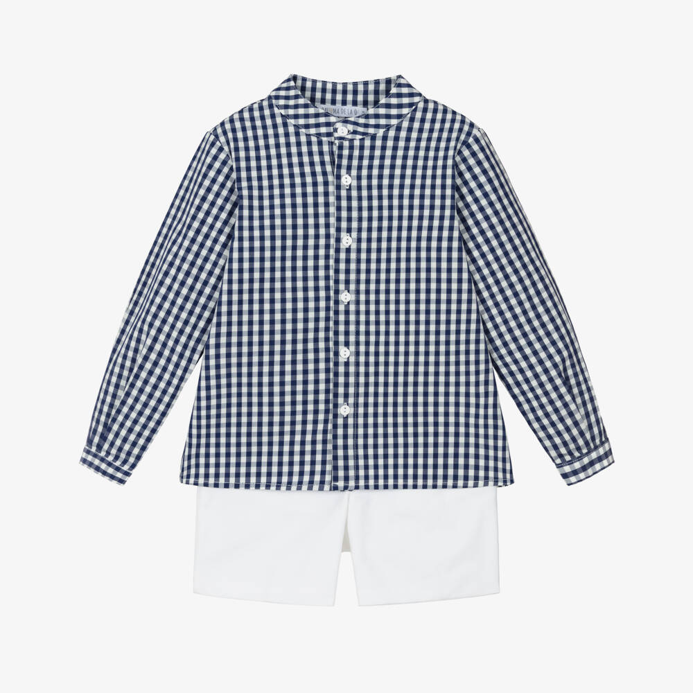 Paloma de la O-Boys Navy Blue & White Gingham Shorts Set | Childrensalon Outlet