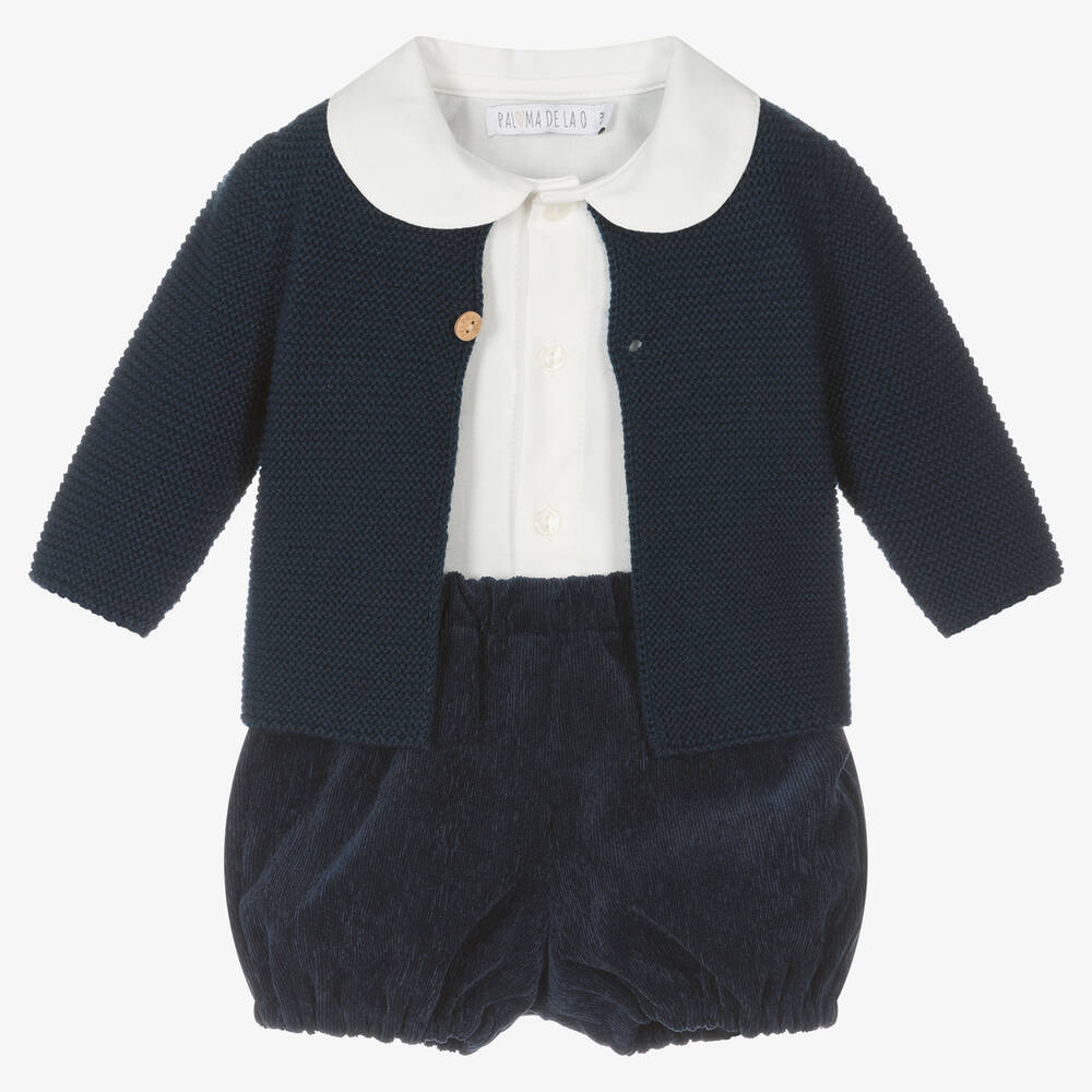 Paloma de la O-Boys Navy Blue & White Shorts Set | Childrensalon Outlet