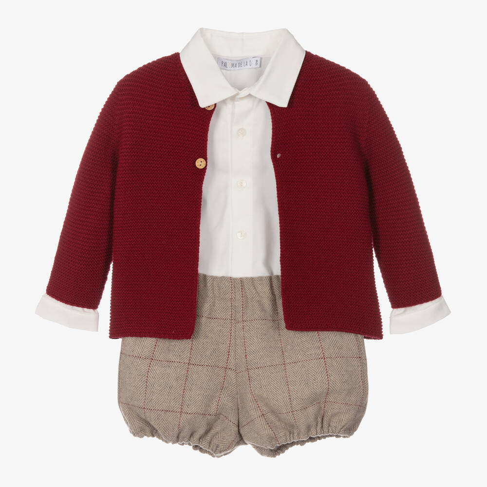 Paloma de la O-Boys Red & Beige Check Shorts Set | Childrensalon Outlet