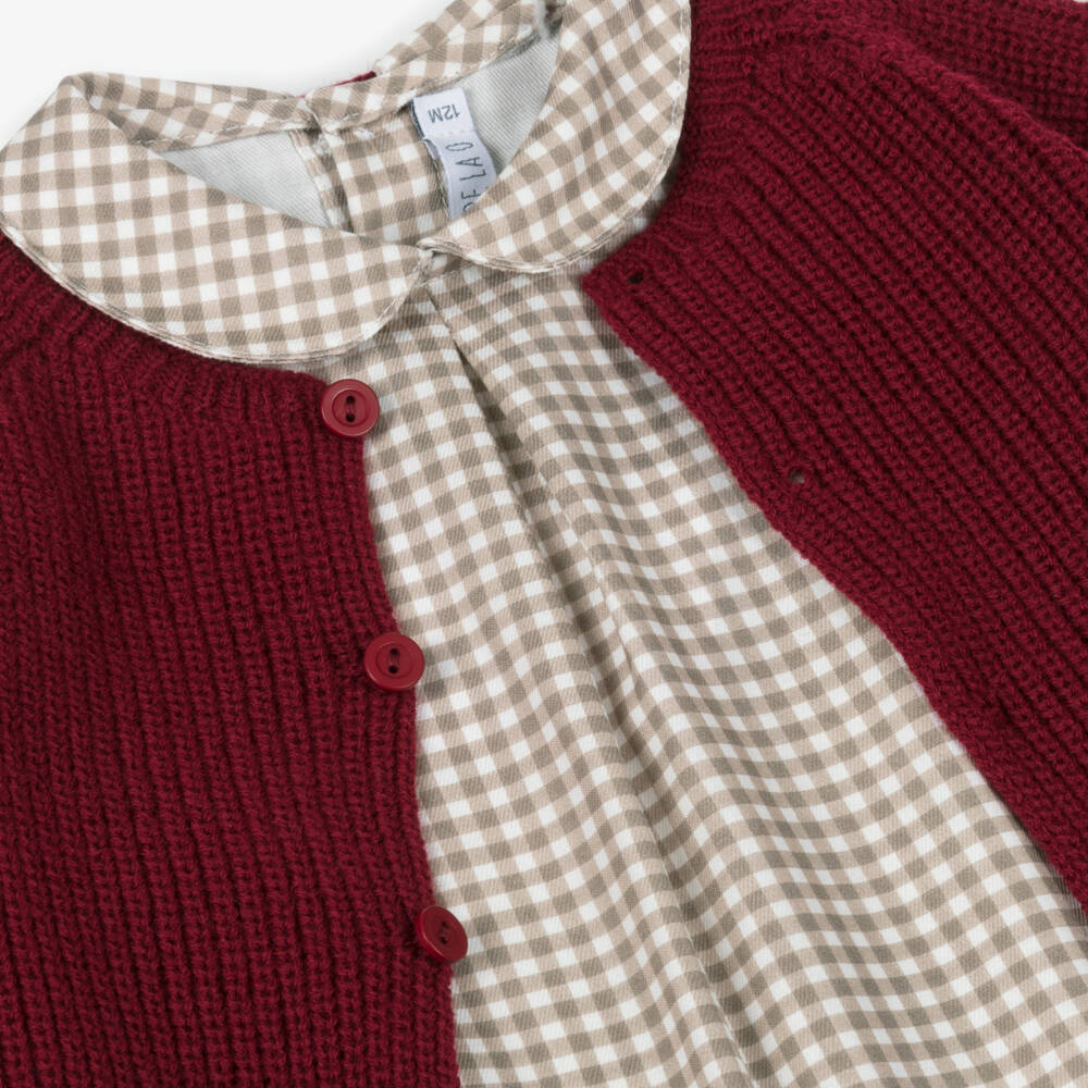 Paloma de la O-Boys Red & Beige Cotton Shorts Set with Knitted Cardigan | Childrensalon Outlet