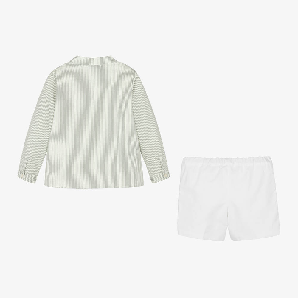 Paloma de la O-طقم شورت قطن مقلم لون أخضر وأبيض للأولاد | Childrensalon Outlet