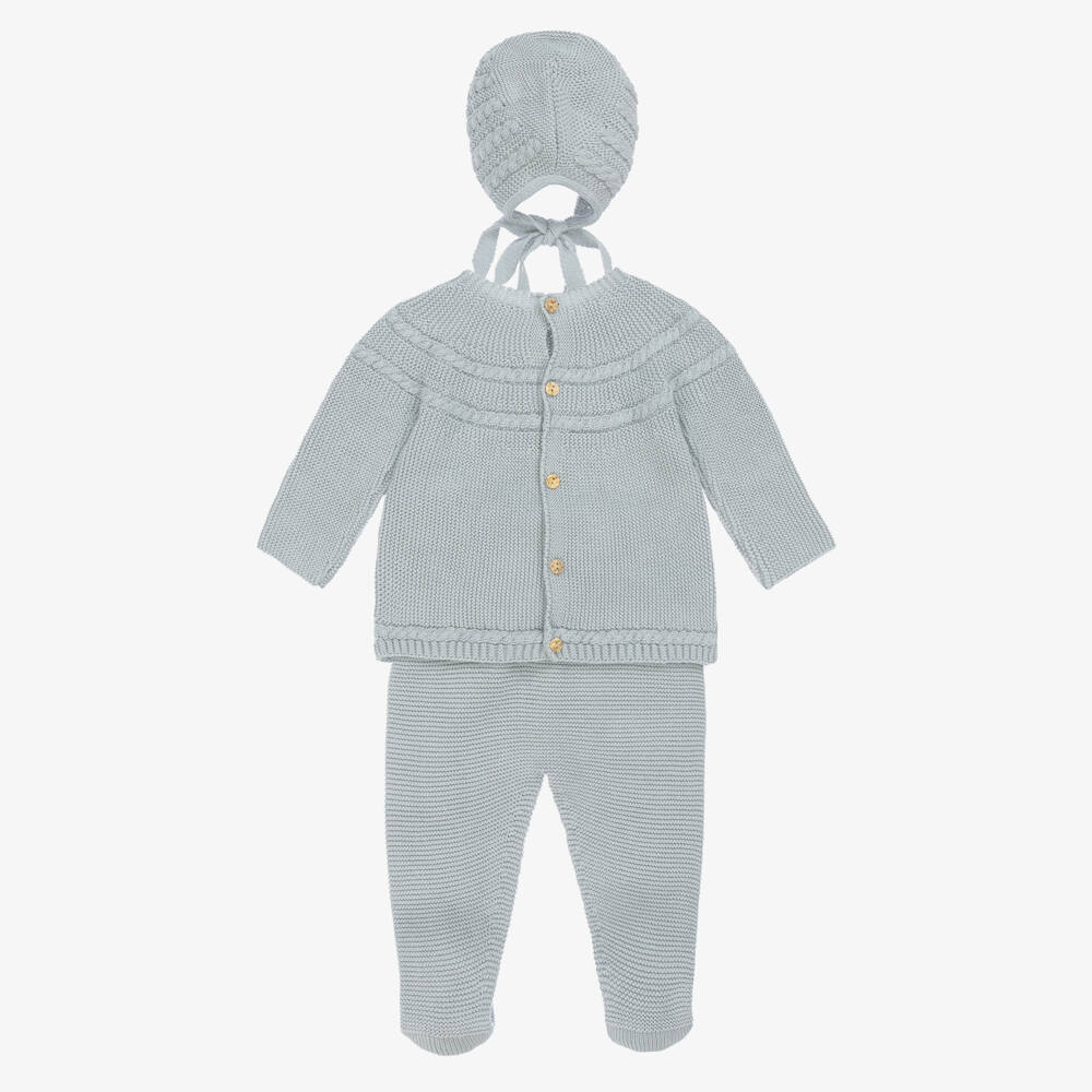 Paloma de la O-Boys Soft Knit Blue Babygrow Ensemble | Childrensalon Outlet