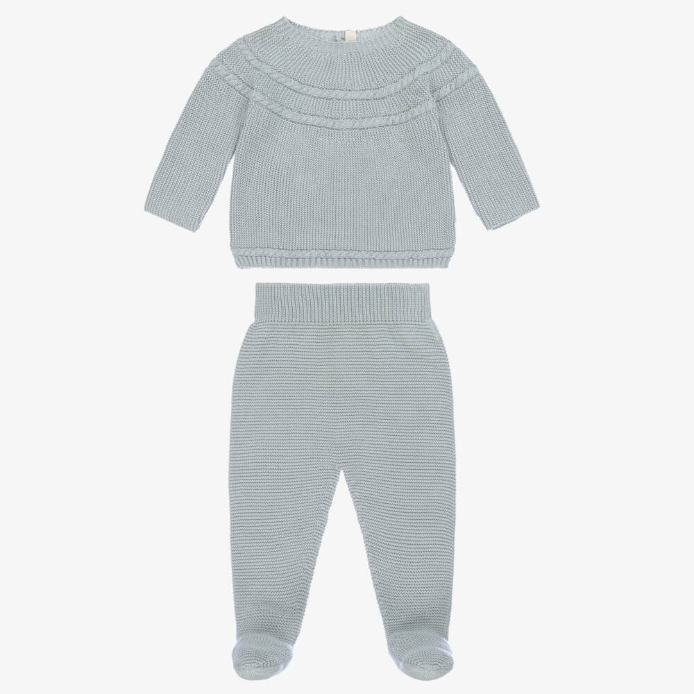 Paloma de la O-Boys Soft Knit Blue Babygrow Ensemble | Childrensalon Outlet