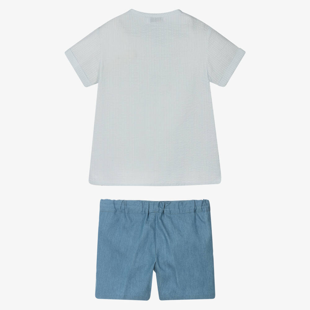 Paloma de la O-طقم قميص مخطط باللون السماوي وشامبراي للأولاد | Childrensalon Outlet