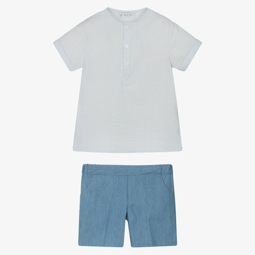 Paloma de la O-طقم قميص مخطط باللون السماوي وشامبراي للأولاد | Childrensalon Outlet