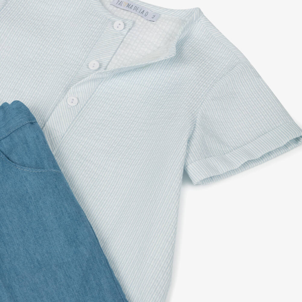 Paloma de la O-طقم قميص مخطط باللون السماوي وشامبراي للأولاد | Childrensalon Outlet