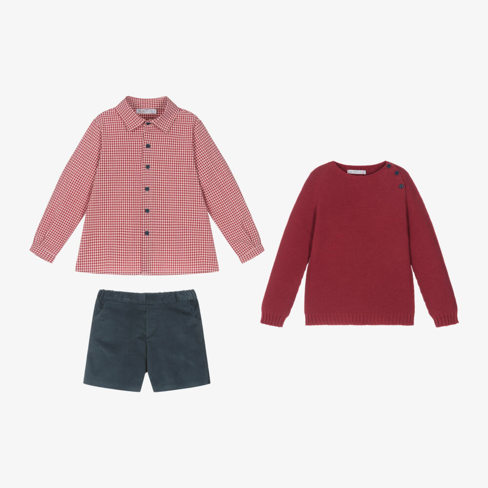 Paloma de la O-Boys Velvet Shorts and Knit Set | Childrensalon Outlet