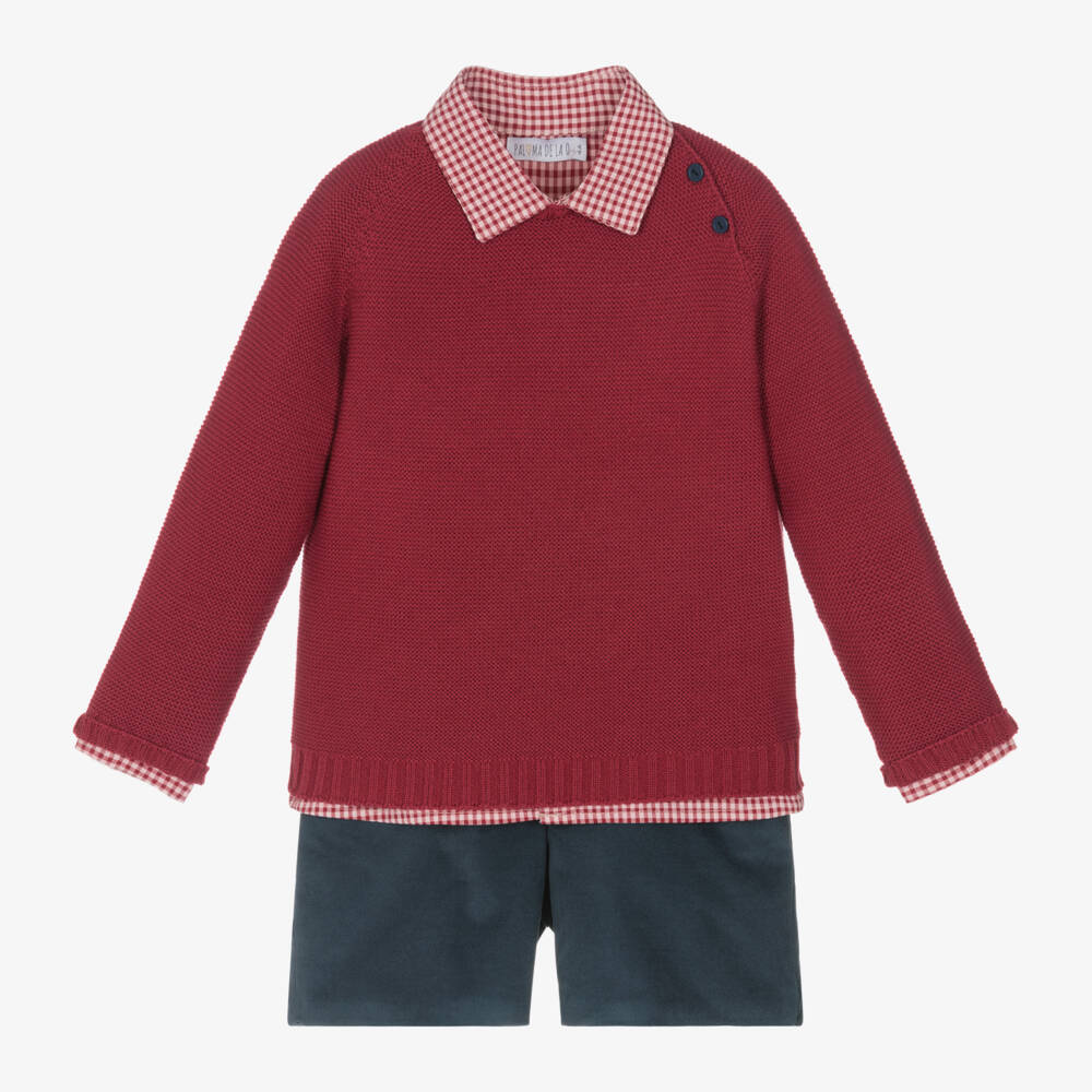 Paloma de la O-Boys Velvet Shorts and Knit Set | Childrensalon Outlet