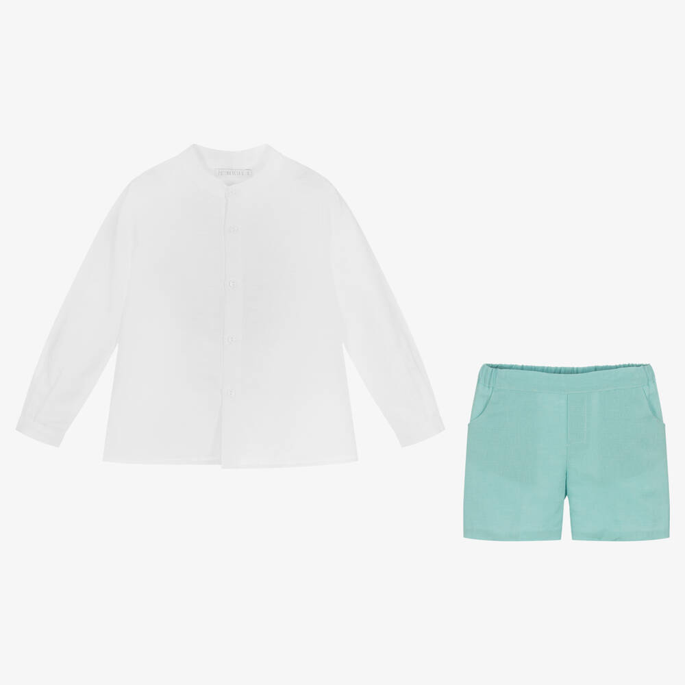 Paloma de la O-Boys White & Blue Shorts Set | Childrensalon Outlet