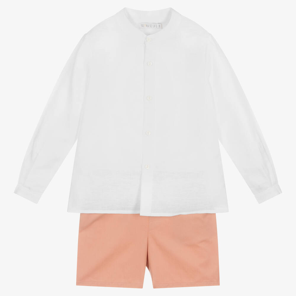Paloma de la O - Boys White & Pink Shorts Set | Childrensalon