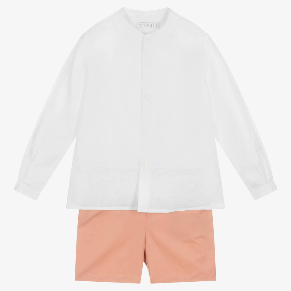 Paloma de la O-Boys White & Pink Shorts Set | Childrensalon Outlet