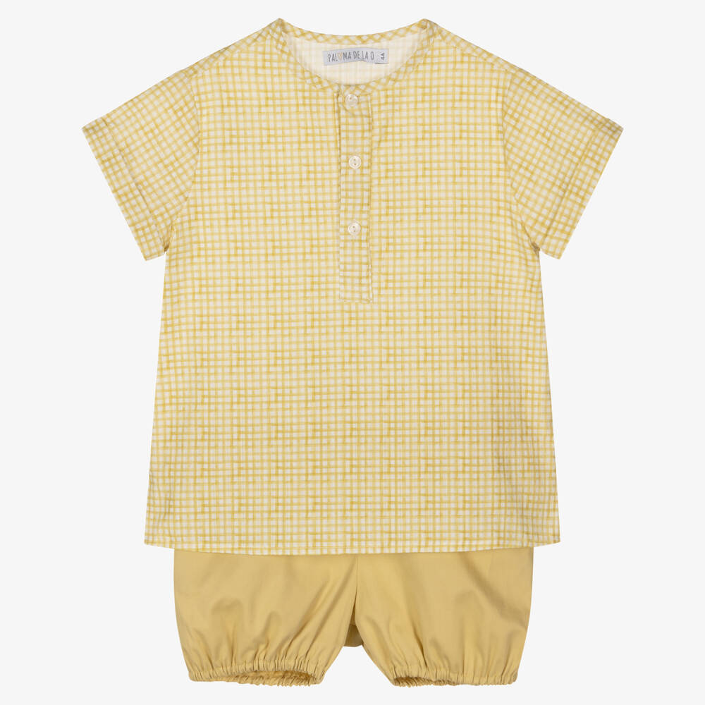 Paloma de la O - Boys Yellow Check Shorts Set | Childrensalon