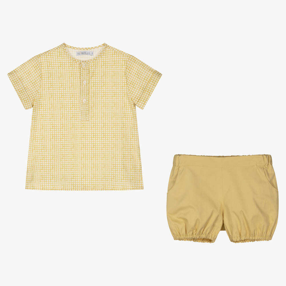 Paloma de la O-Boys Yellow Check Shorts Set | Childrensalon Outlet