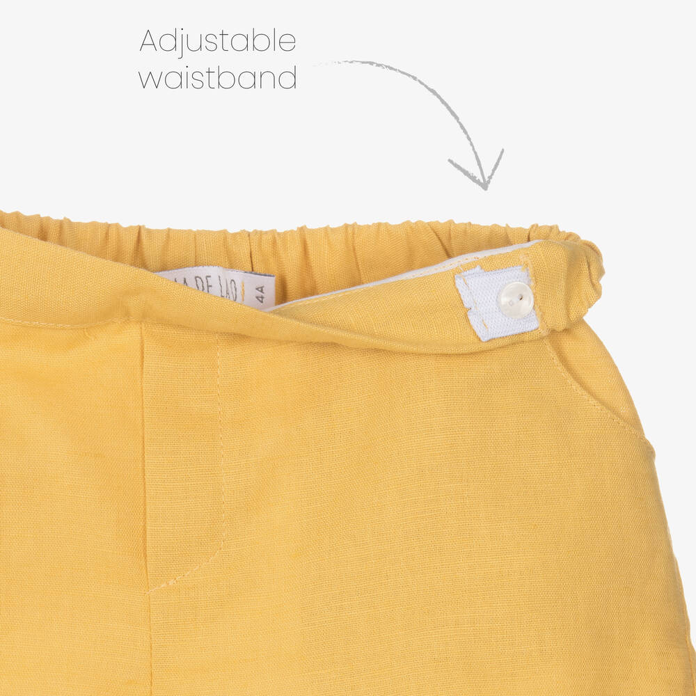 بالوما دي لا أو-طقم شورت أطفال ولادي قطن وكتان لون أصفر وأبيض | Childrensalon Outlet