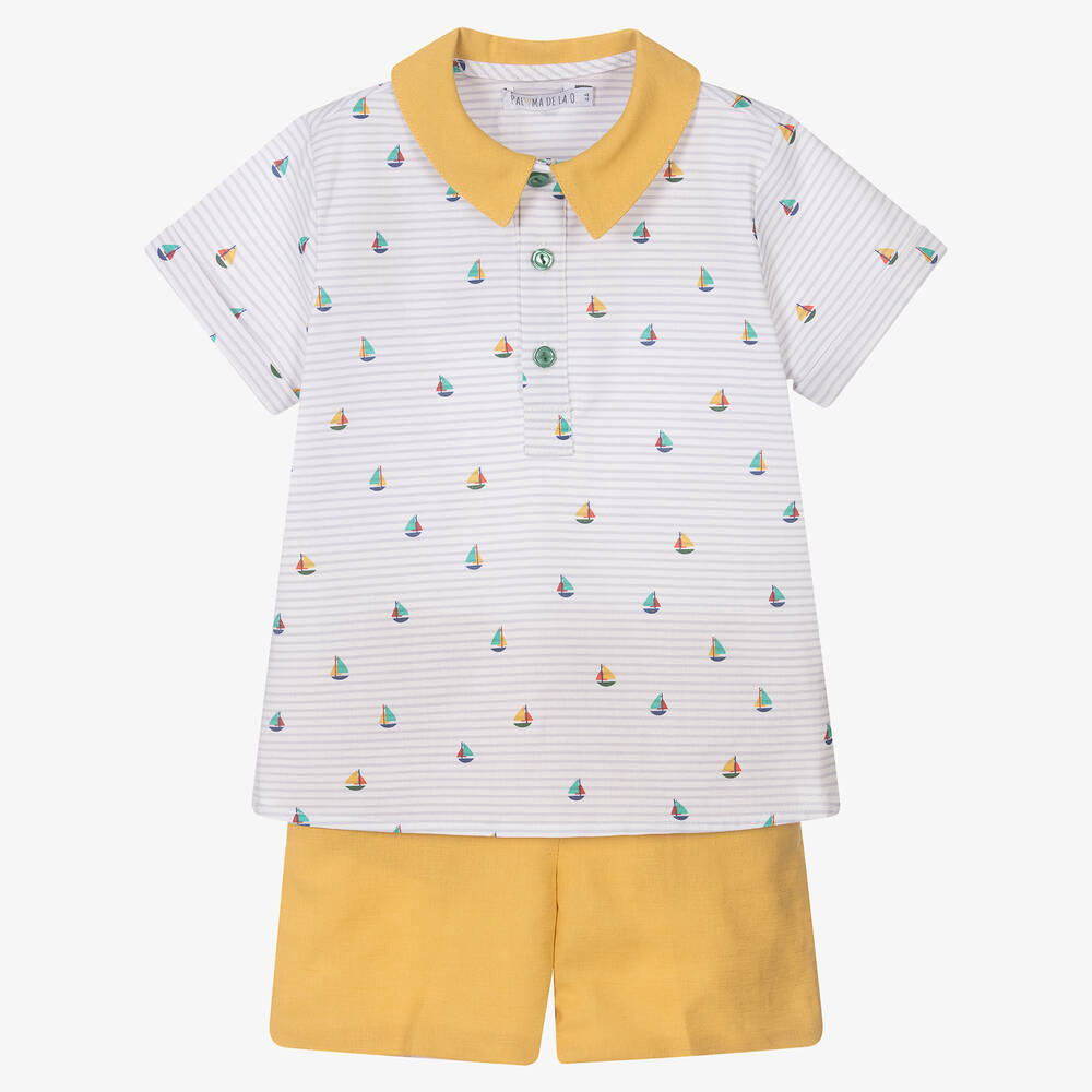 Paloma de la O - Gelbes Boote-Baumwoll-Top & Shorts | Childrensalon