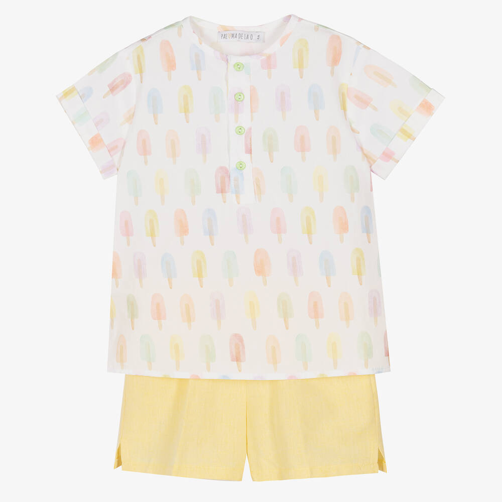 Paloma de la O - Boys Yellow Ice Creams Shorts Set | Childrensalon