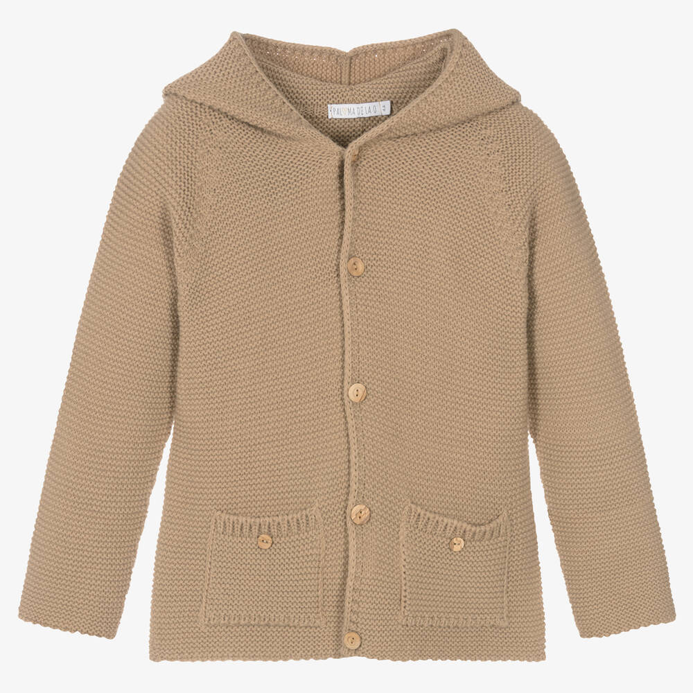 Paloma de la O - Brown Hooded Knit Cardigan | Childrensalon