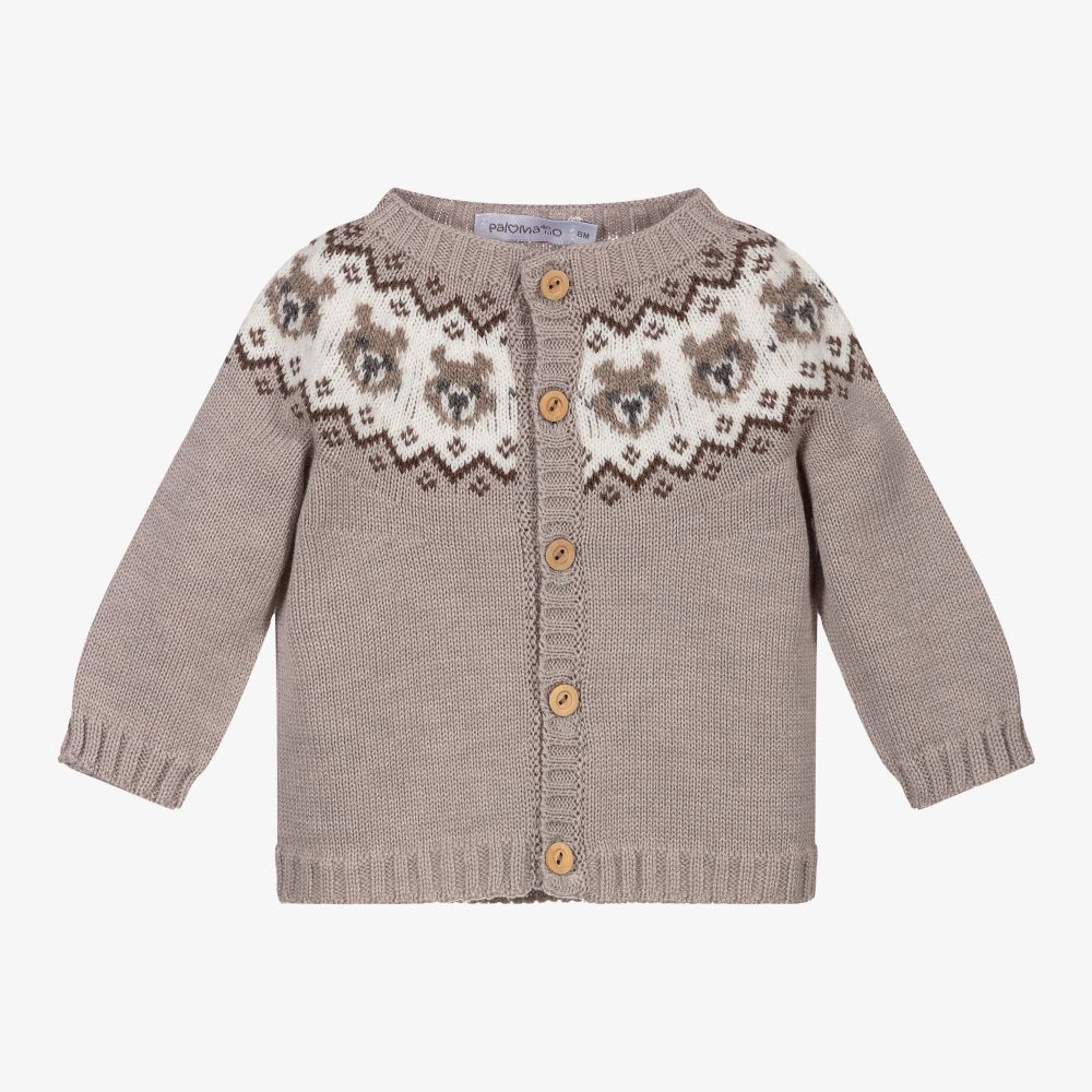 Paloma de la O - Brown Knitted Bear Cardigan | Childrensalon