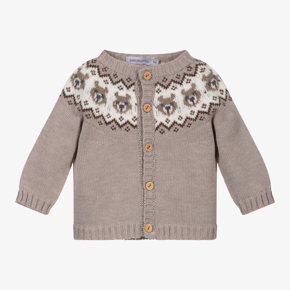 Paloma de la O - Cardigan marron en maille Ours | Childrensalon