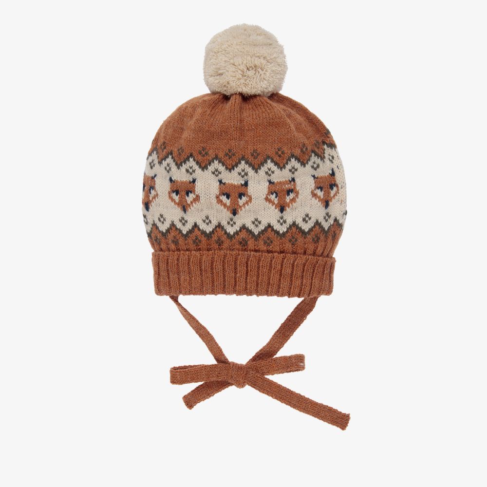 Paloma de la O - Brown Knitted Foxes Hat  | Childrensalon