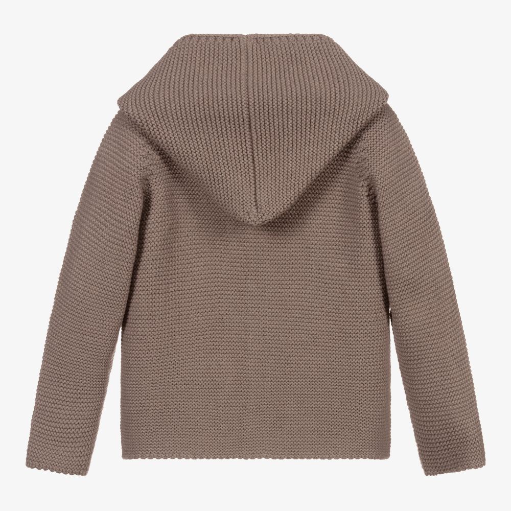 Paloma de la O-Brown Knitted Hooded Jacket | Childrensalon Outlet