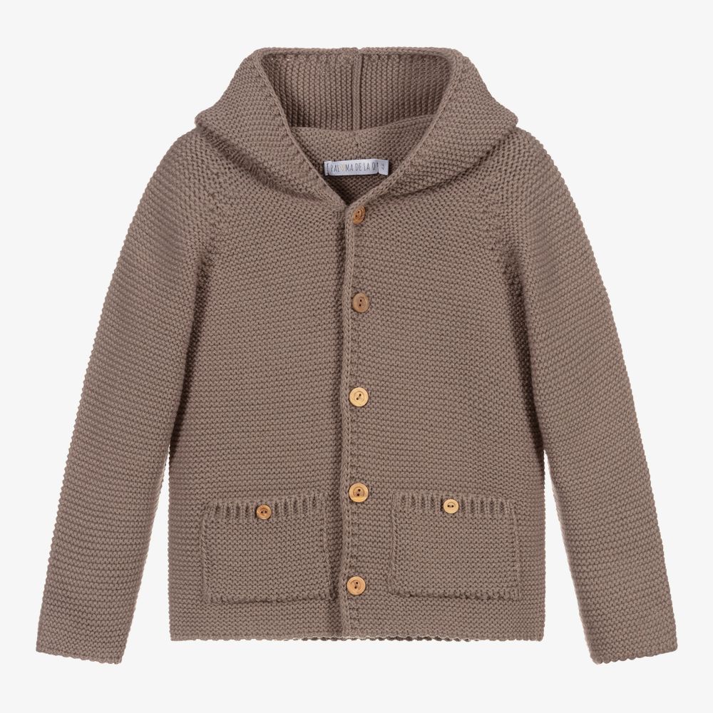 Paloma de la O - Brown Knitted Hooded Jacket | Childrensalon