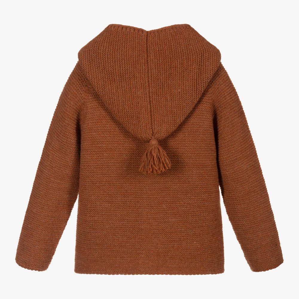 Paloma de la O-Brown Knitted Hooded Jacket   | Childrensalon Outlet