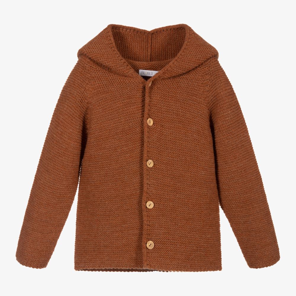 Paloma de la O - Brown Knitted Hooded Jacket   | Childrensalon