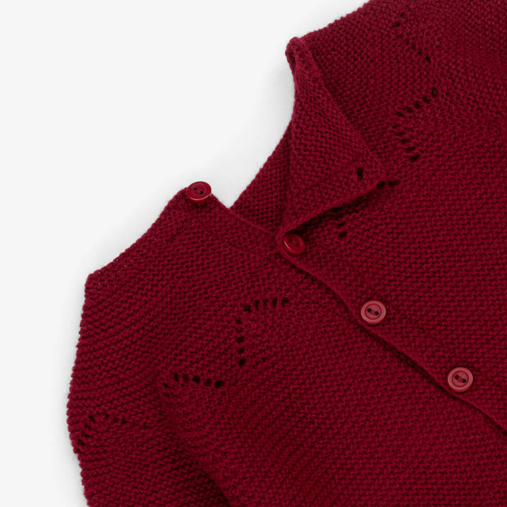 Paloma de la O-Burgundy Red Knitted Babygrow & Bonnet Set | Childrensalon Outlet