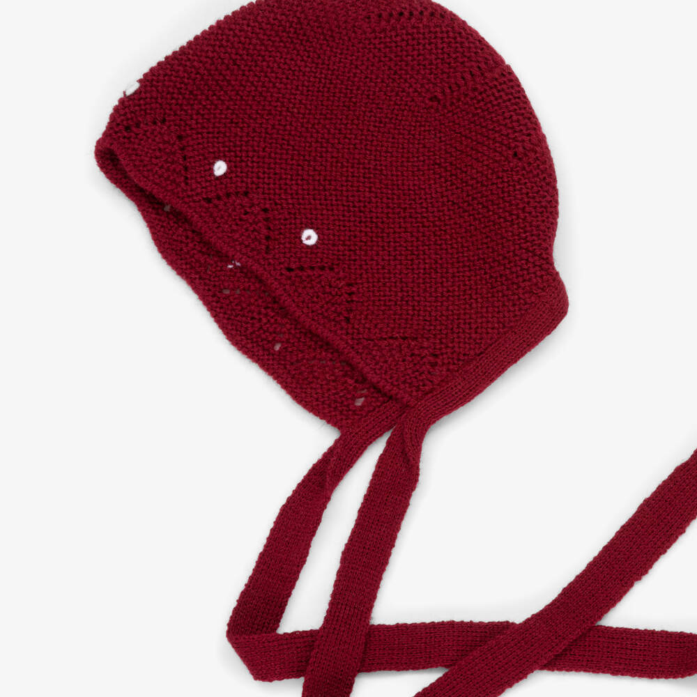 Paloma de la O-Burgundy Red Knitted Babygrow & Bonnet Set | Childrensalon Outlet