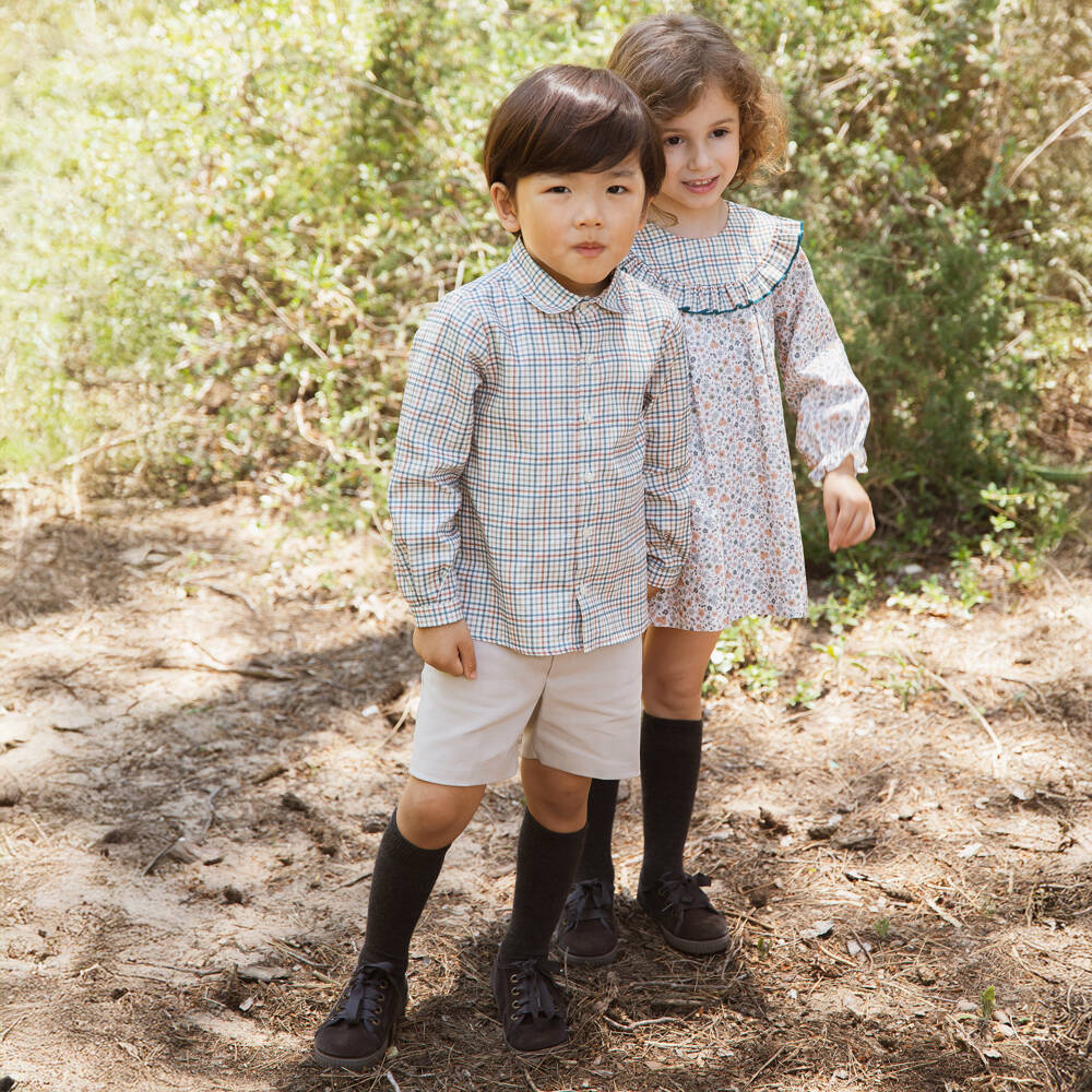 Paloma de la O-Exclusive Green & Check Shorts And Shirt & Sweater Set | Childrensalon Outlet