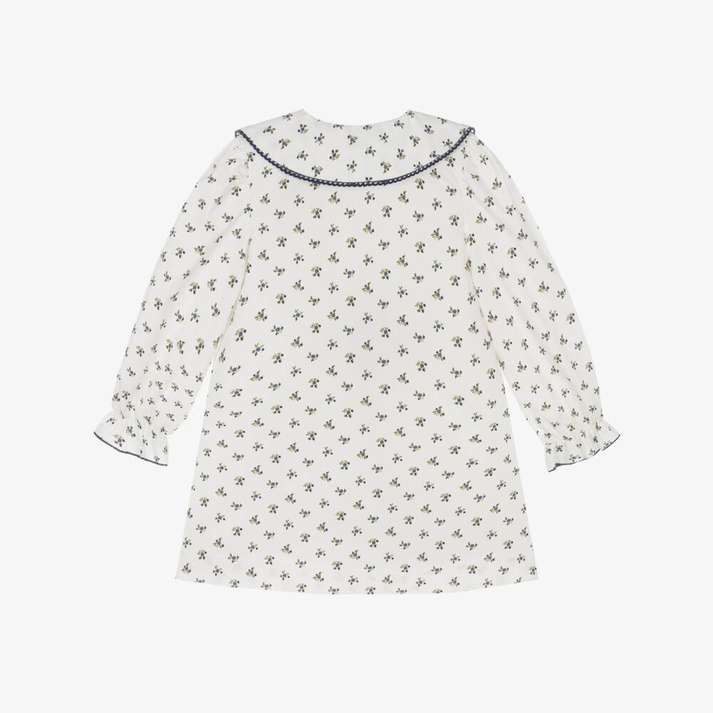 Paloma de la O-Exclusive Ivory Blue Floral Dress | Childrensalon Outlet