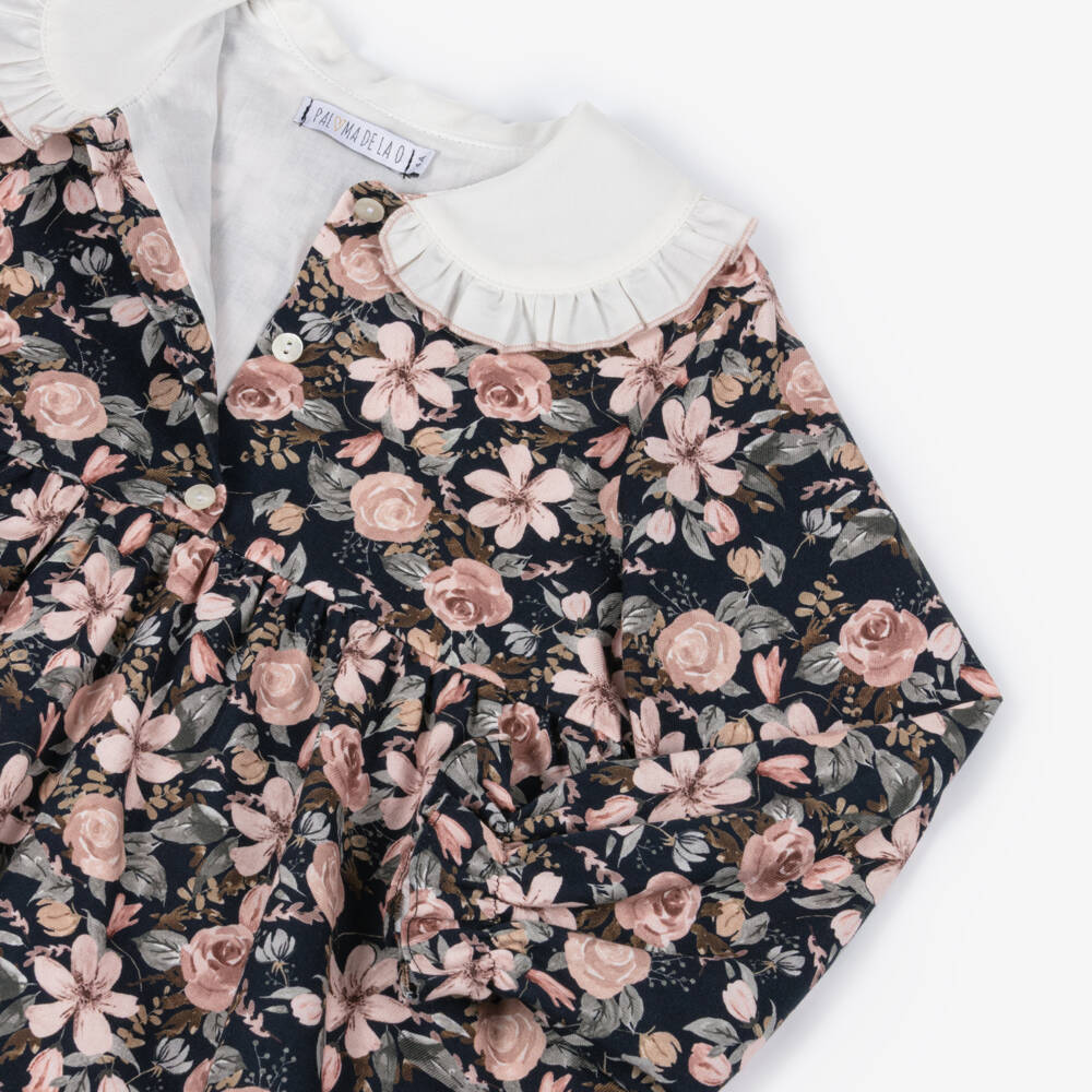 Paloma de la O-Exclusive Navy Floral Dress | Childrensalon Outlet