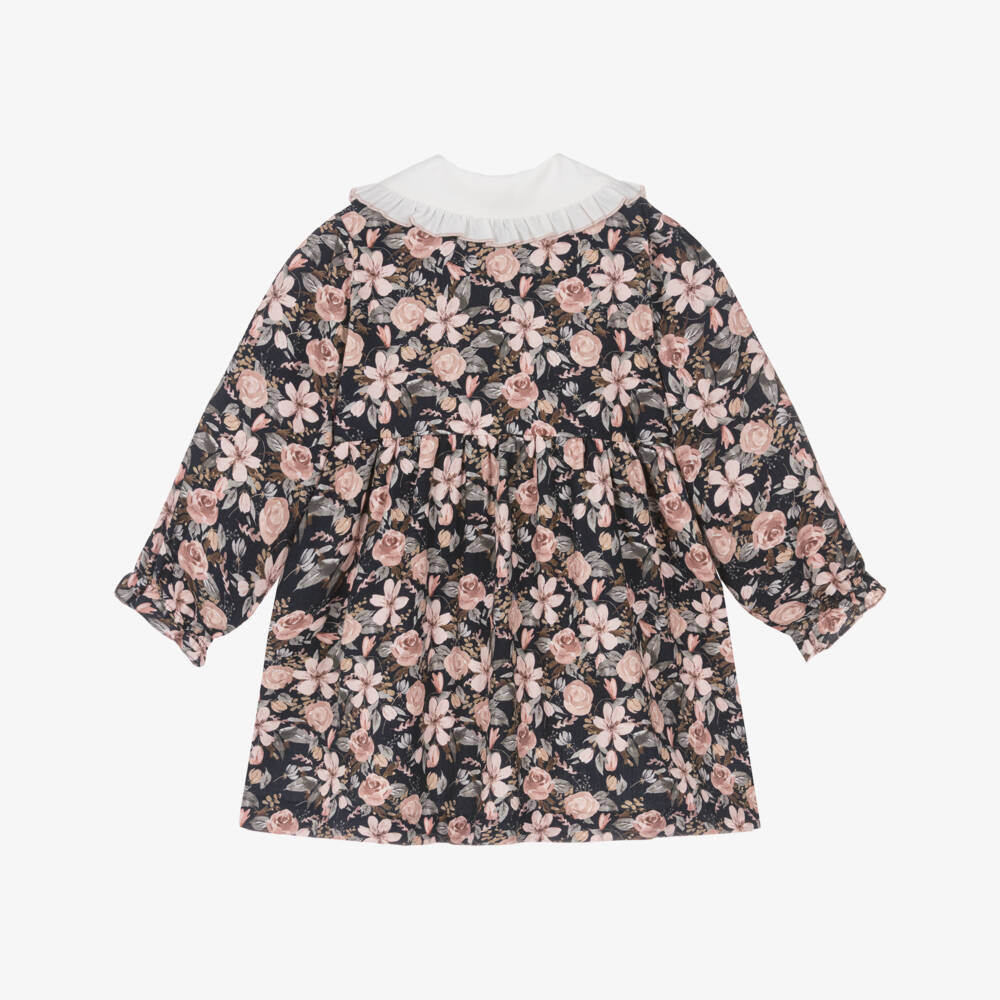 Paloma de la O-Exclusive Navy Floral Dress | Childrensalon Outlet