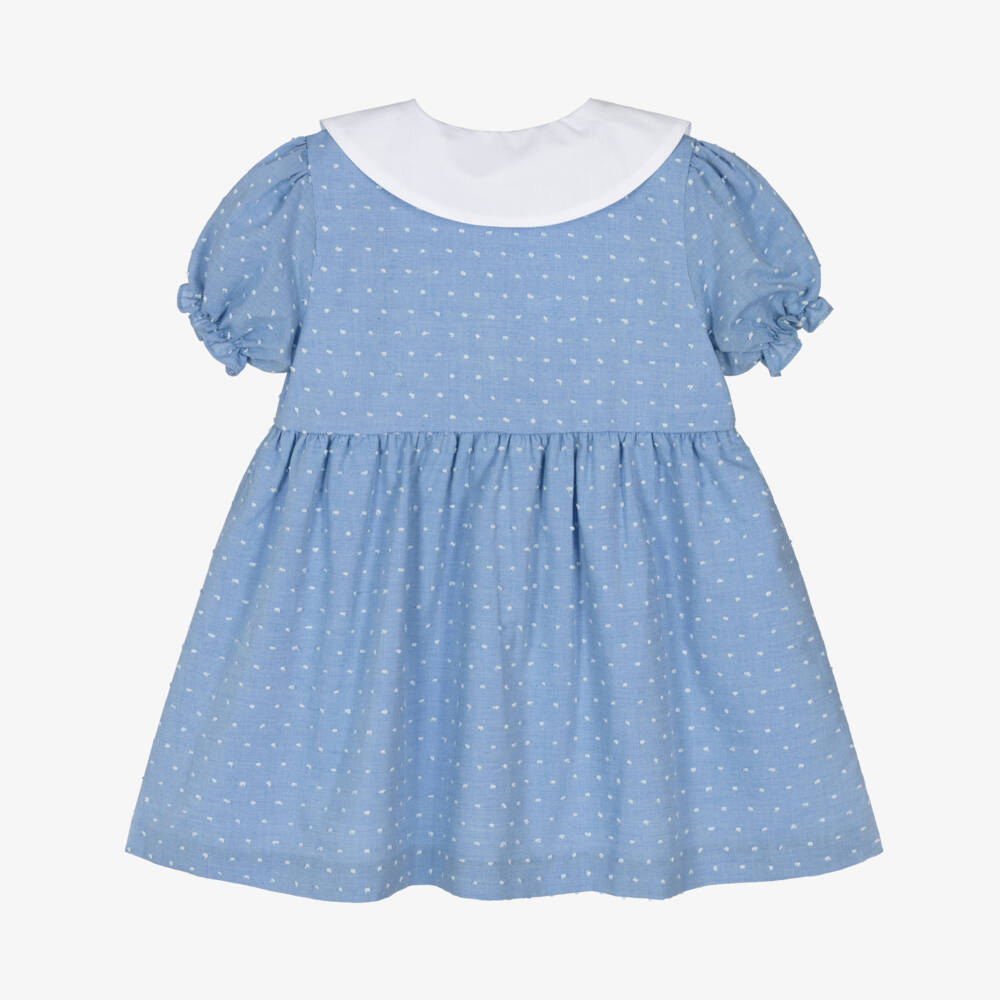 Paloma de la O-Платье из хлопка с узором Plumeti для девочек в лазурном цвете | Childrensalon Outlet