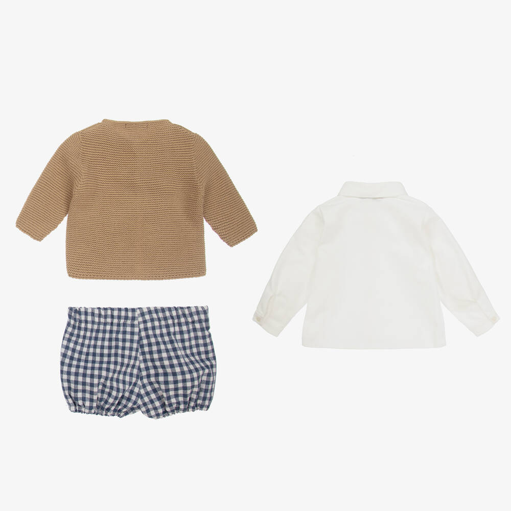 Paloma de la O-Girls Beige & Blue Check Shorts Set | Childrensalon Outlet