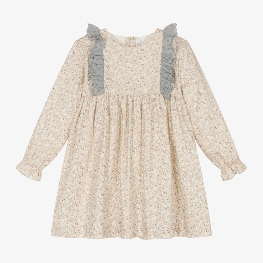Paloma de la O-Girls Beige Cotton Floral Dress | Childrensalon Outlet
