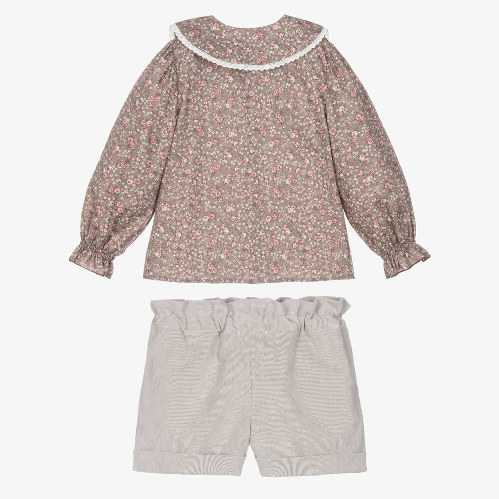 Paloma de la O-Girls Beige Floral Blouse & Needlecord Shorts Set | Childrensalon Outlet